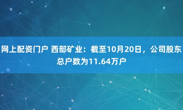 网上配资门户 西部矿业：截至10月20日，公司股东总户数为11.64万户